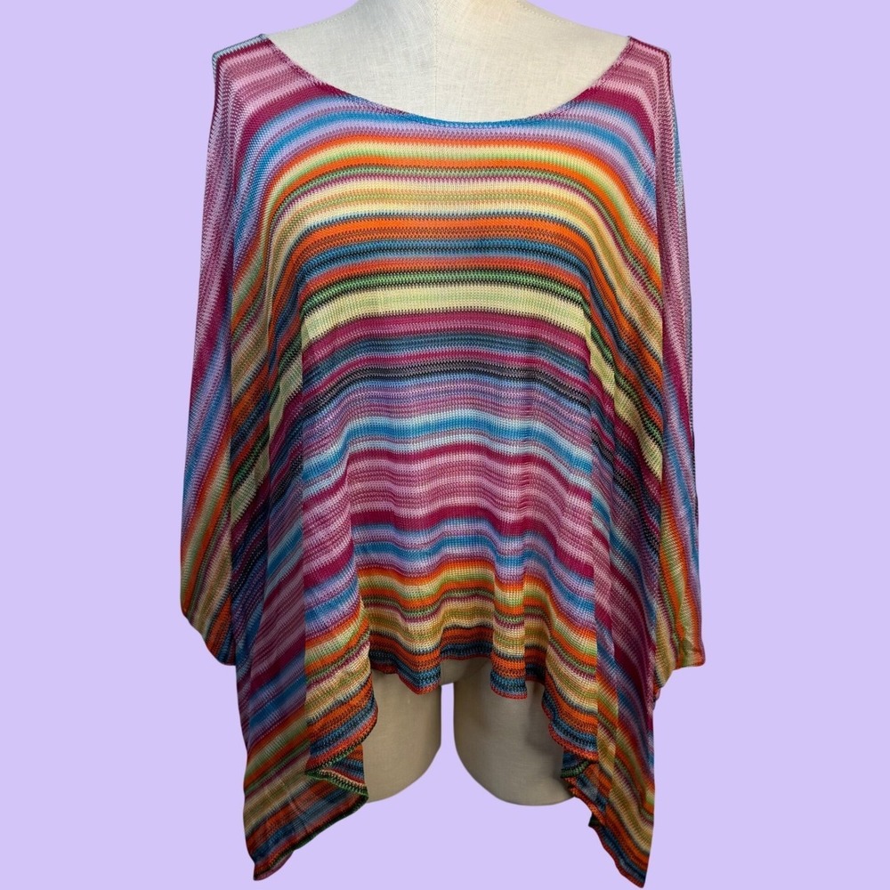 Alexis One Size Poncho Multicolor Stripes Viscose Flowy Artsy Knit Top USA